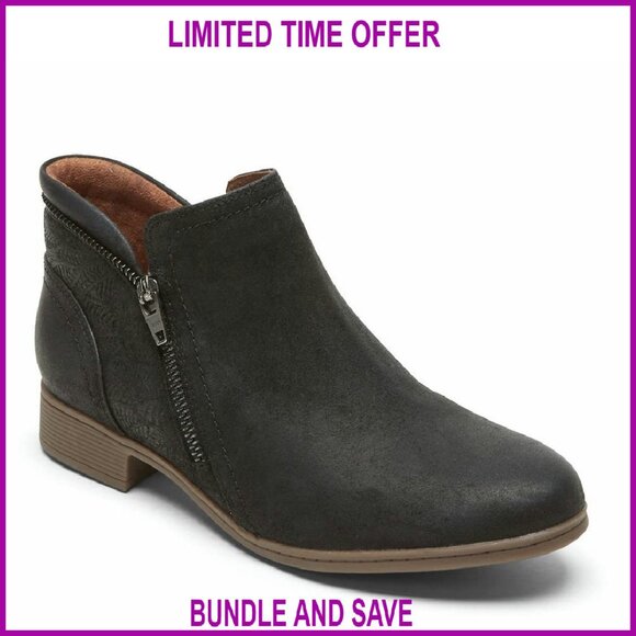 Shoes - Leather Ankle Booties with Arch Support, 1-Inch Heel, Eco Footbed